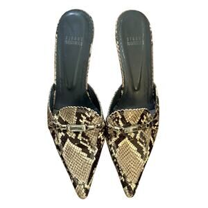 Stuart Weitzman Snakeskin Kitten Heels Mules Leather Womens Size 9  2.5'' Heel